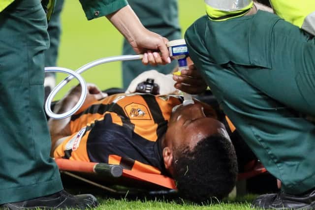Hull City's Abel Hernandez receives treatment before being stretchered off during the Sky Bet Championship match at the KCOM Stadium, Hull. (Picture: PA)