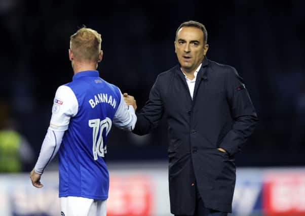 Sheffield Wednesday boss Carlos Carvalhal with Barry Bannan at the end. (Picture: Steve Ellis)