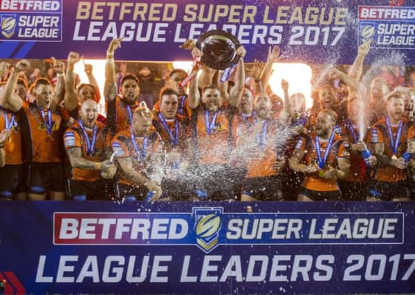 Castleford Tigers receive the League Leaders Shield.