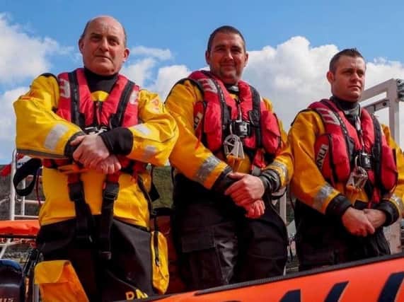 Three of the Staithes RNLI crew on todays rescue (l to r) Richard Pennell, Drew Baxter (helm) and Chris Jackson
