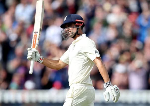 Former captain Alastair Cook acknowledges the crowds applause after reaching his double century for England in the first Test against the West Indies at Edgbaston (Picture: Nick Potts/PA Wire).