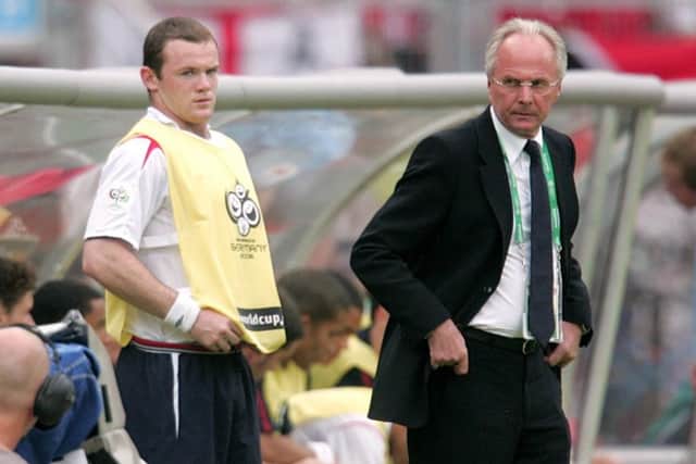 Sven Goran Eriksson and Wayne Rooney pictured on the touchline during the 2006 World Cup. Picture: Martin Rickett/PA