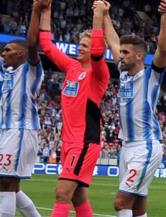 20 August 2017...... Huddersfield Town v Newcastle United Premier League. 
Town players celebrate the win at the end of the match.  Picture Tony Johnson.