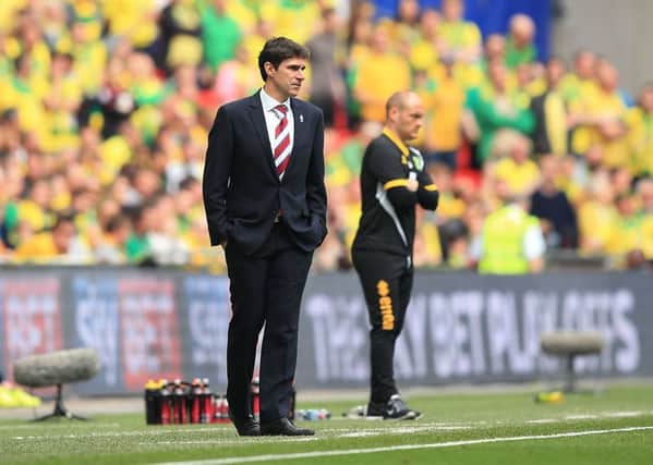 Middlesbrough manager Aitor Karanka, left, and Norwich City manager Alex Neil watch from the technical area during the Sky Bet Championship Play-off final in 2015 (Picture: Mike Egerton/PA Wire).