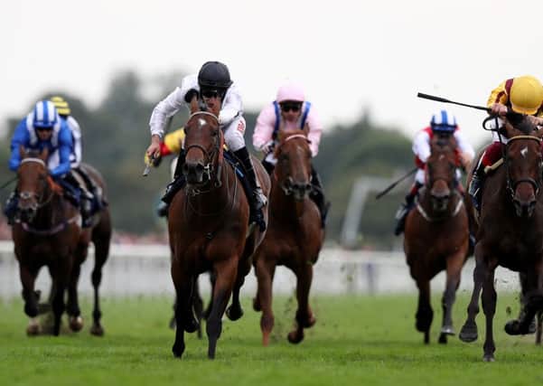 Marsha ridden by Luke Morris (second left) narrowly wins The Coolmore Nunthorpe Stakes at York. Picture: Simon Cooper/PA.
