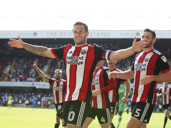 Billy Sharp celebrates his first goal (Photo: Sportimage)