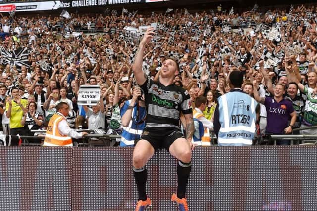 Marc Sneyd of Hull FC takes a selfie with the Hull FC crowd (Picture: Richard Blaxall/SWpix.com)