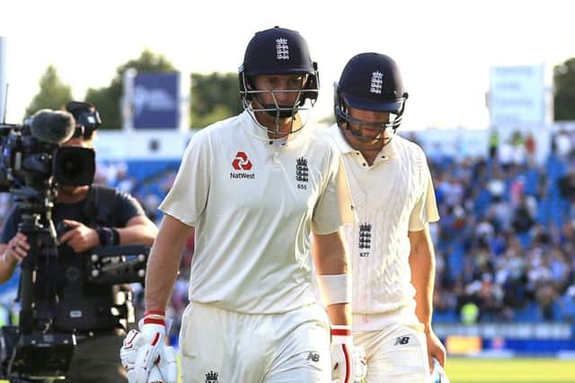 England's not out batsmen Joe Root (left) and Dawid Malan at the end day three of the the second Investec Test match at Headingley