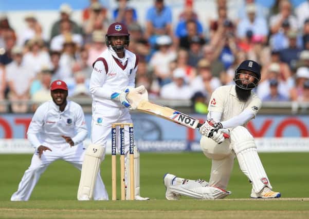 MAKING A DIFFERENCE: England's Moeen Ali bats piles on the pressure on West Indies towards the end of day four at Headingley. Picture: Nigel French/PA