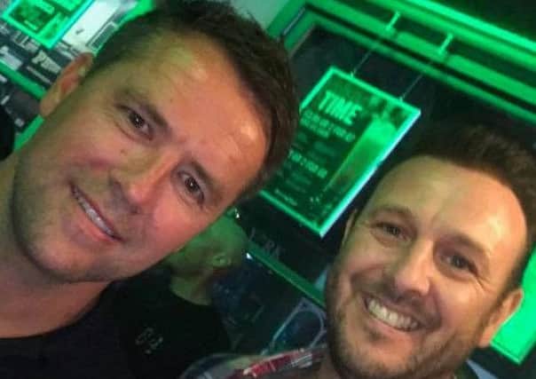 England football legend Michael Owen with Biscuit Billy's DJ Mark Hodgson. (Photo: Biscuit Billy's).