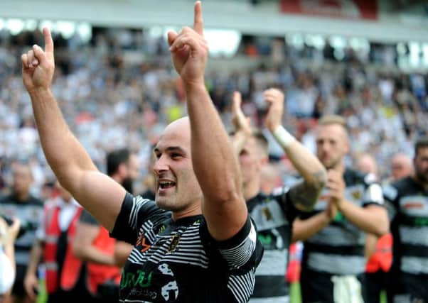Hull's Danny Houghton celebrates the semi-final victory over Leeds Rhinos: (
Picture: Jonathan Gawthorpe)