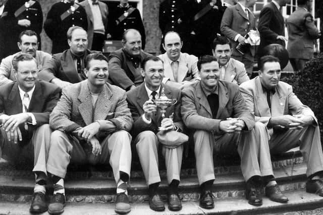 The USA Ryder Cup team with the trophy at Ganton in 1949.