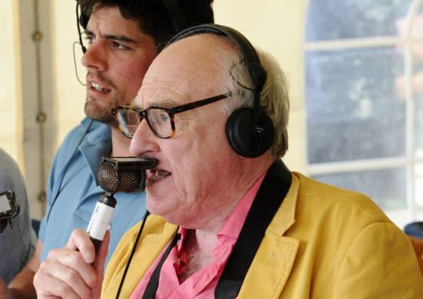 Alistair Cook and Henry Blofeld in the comentary box for the recent Test Match Special cricket match in Leeds.