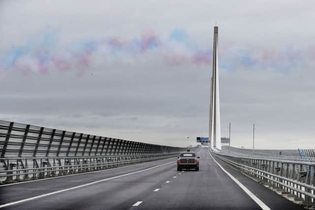 The Queen opens the new bridge across the Firth of Forth.