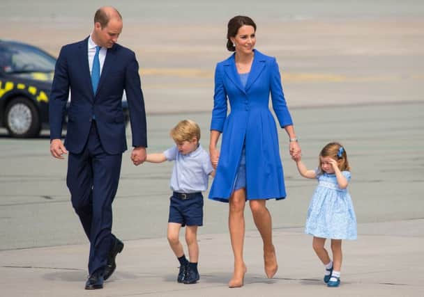 The Duke and Duchess of Cambridge, Prince George and Princess Charlotte departing from Chopin airport, in Warsaw