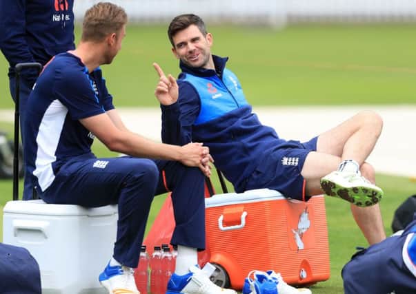 England's James Anderson (right) and Stuart Broad (left) during the nets session at Lord's.