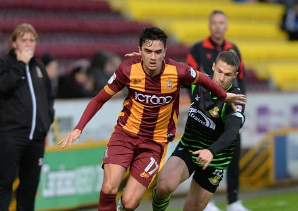 Bradford City's Alex Gilliead moves past Doncaster Rovers' Tommy Rowe.during the rivals' EFL Cup clash earlier this season.  Picture: Bruce Rollinson