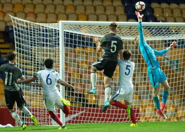 Into action: England Under 19s goalkeeper Ryan Schofield against Germany this week.
Picture: James Williamson