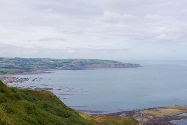 Robin Hood's Bay and (bottom right) the Ravenscar reef known as Low Nook.