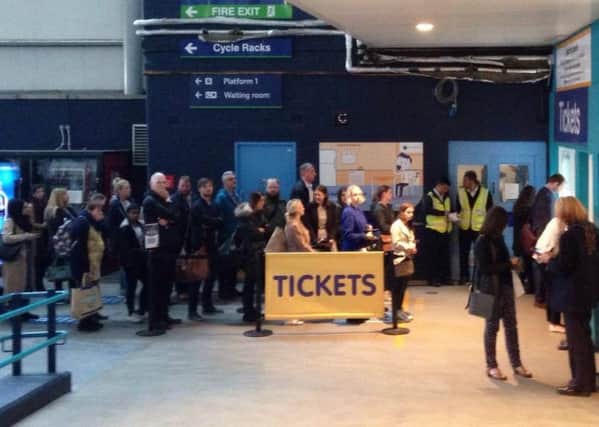 A reader's picture of the queue for tickets at Leeds Station
