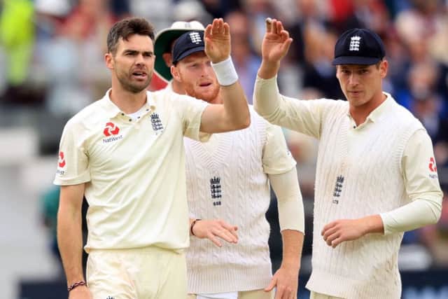 England's James Anderson (left) celebrates the wicket of West Indies Kyle Hope. Picture: Adam Davy/PAs.