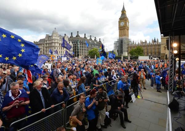 Protesters in Parliament Square during a pro-EU People's March For Europe in London.