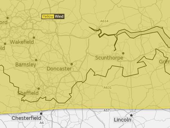 The Met Office has issued a yellow warning of wind for South Yorkshire