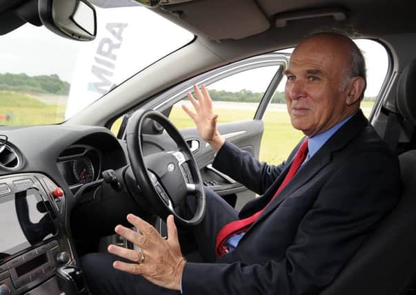 Vince Cable in a driverless car. Technology and innovation should be at the heart of local economic development. PIC: PA