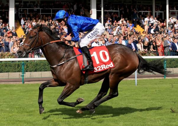 Harry Angel ridden by Adam Kirby wins the 32Red Sprint Cup Stakes at Haydock Park.
