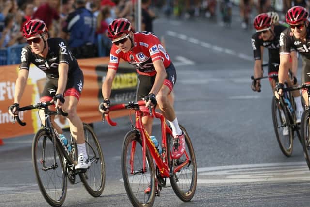 Britain's Chris Froome pedals during the Spanish Vuelta cycling race, in Madrid.