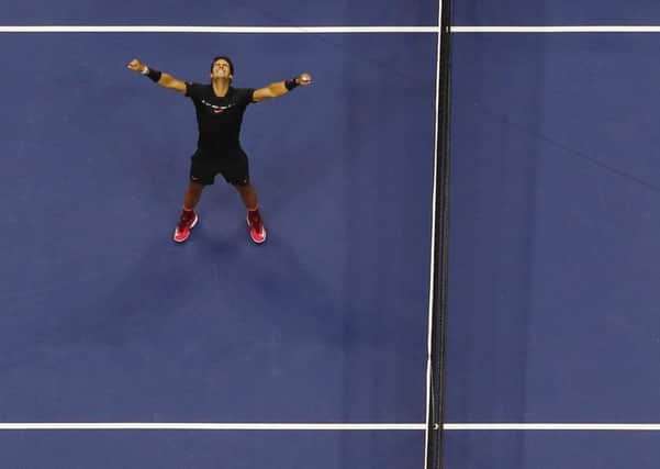 Rafael Nadal reacts after beating Kevin Anderson to win the US Open men's singles in New York. AP/Julie Jacobson