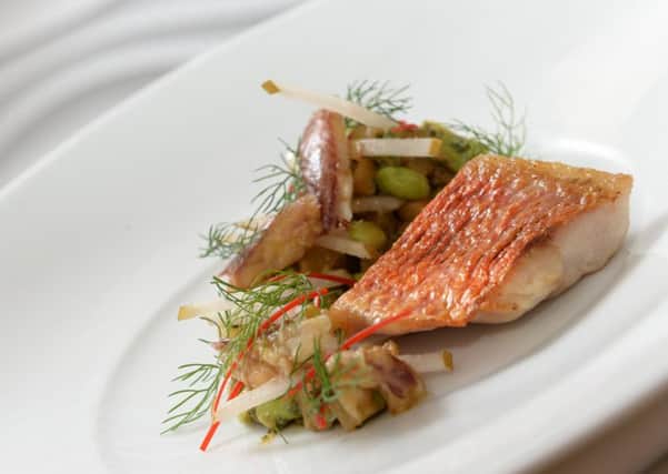 Red mullet, smoked eel, fennel, pear edamame beans and soy butter.
 PIC: Bruce Rollinson