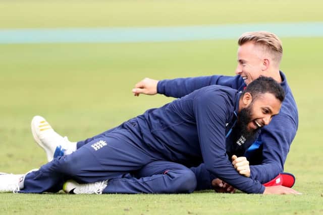 England's Adil Rashid (front) and Tom Curran during a nets session at the Emirates Riverside, Durham. Picture: Owen Humphreys/PA