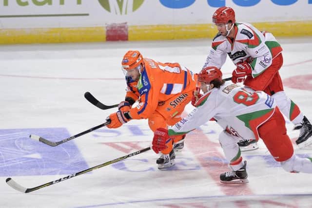 Andreas Valdix tries to get a move going against Cardiff Devils