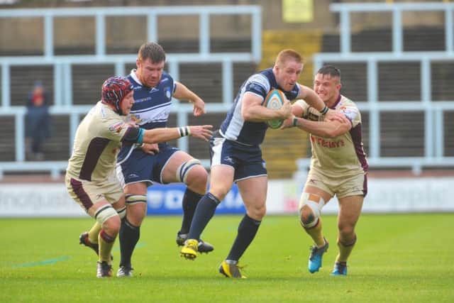 Callum Irvine breaks free for Carnegie against Yorkshire rivals Doncaster Knights on Sunday afternoon. Picture: Steve Riding.