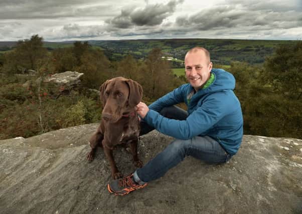 Former stuntman Rob Jarman, with his dog Otto, who is now a dry stone waller.  Picture Bruce Rollinson.