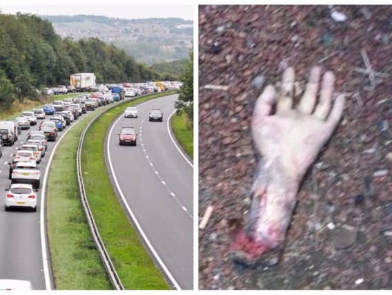 The fake severed hand was found on the A19 in North Yorkshire.