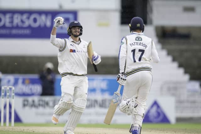 Yorkshire's Jack Brooks celebrates as the winning runs are hit to defeat Warwickshire Picture by Allan McKenzie/SWpix.com