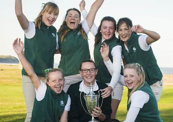 Yorkshire pose with the trophy after victory in the English Women's County Finals at Felixstowe Ferry (Picture: Leaderboard Photography).