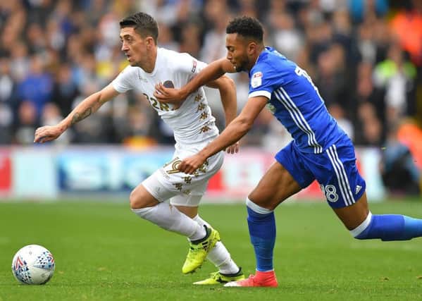 Leeds United's Pablo Hernandez battles with Ipswich Town's Grant Ward. Picture: Dave Howarth/PA