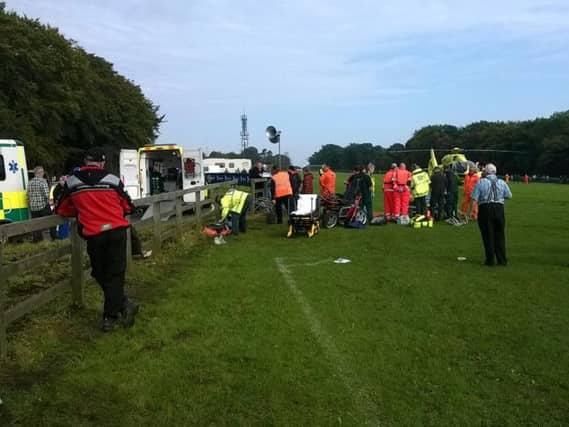 The Air Ambulance lands in Scarborough. Photo: Tony Johnson