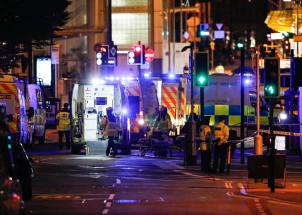 Swarms of emergency services at Manchesters MEN Arena and Piccadilly Station after an explosion on March 23 2017.
