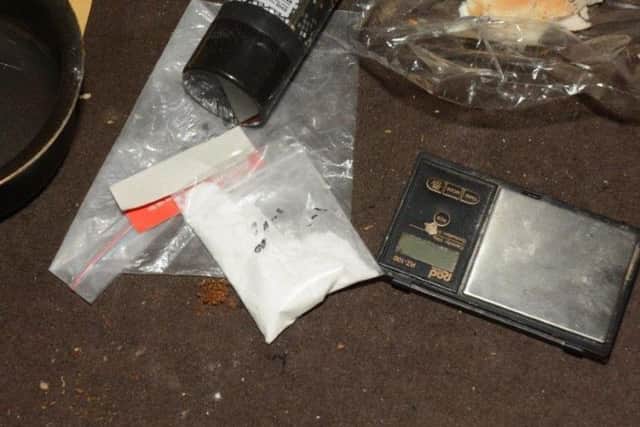 Bagged substances and electric scales recovered by North Yorkshire Police.
