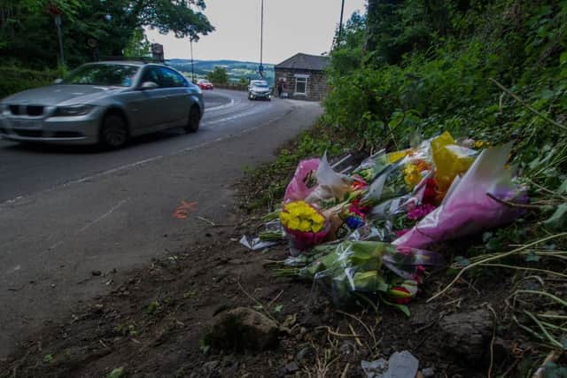 Floral tributes left at the scene of the tragedy on Leeds Road at Pool-in-Wharfedale