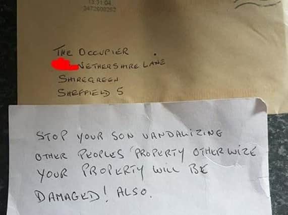 The note sent to the home in Shiregreen. (Photo: Facebook).