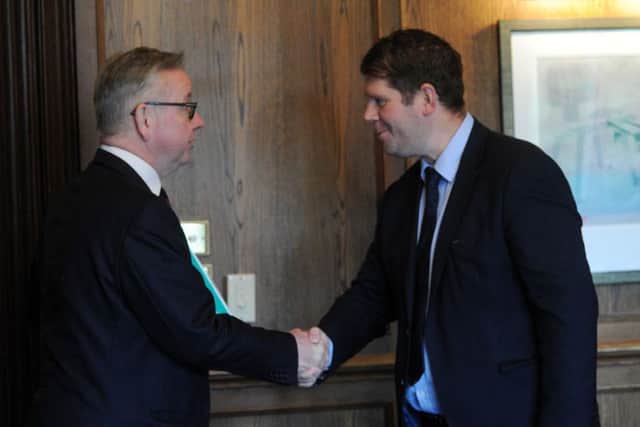 Michael Gove meets James Mitchinson, Editor of The Yorkshire Post. Picture: Scott Merrylees