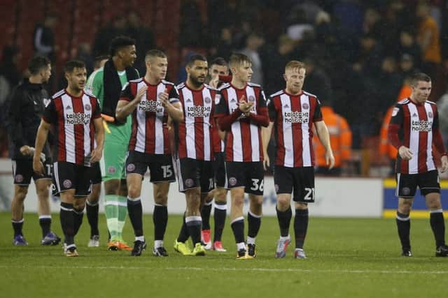 Sheffield United's players applaud the fans at Bramall Lane after beating Wolves 2-0. Picture: Simon Bellis/Sportimage