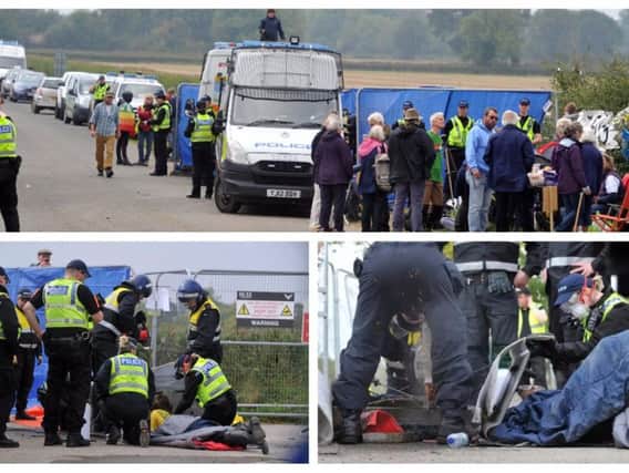 Scenes during yesterday's protest at the entrace to Third Energy's fracking site in Kirby Misperton near Malton. Pictures: Tony Johnson