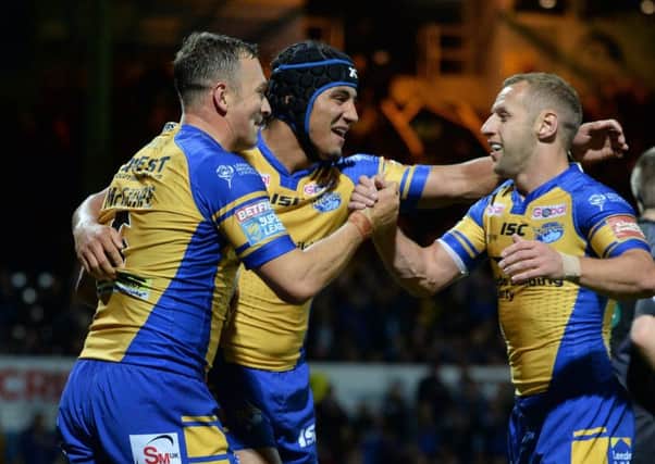 Farewell: Danny McGuire, left, and Rob Burrow, right, play their last game at Headingley.
Picture: Bruce Rollinson