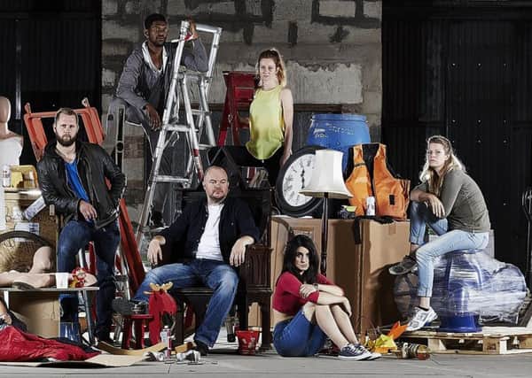 The cast of The Shed Crew, which is being staged in a Leeds warehouse.